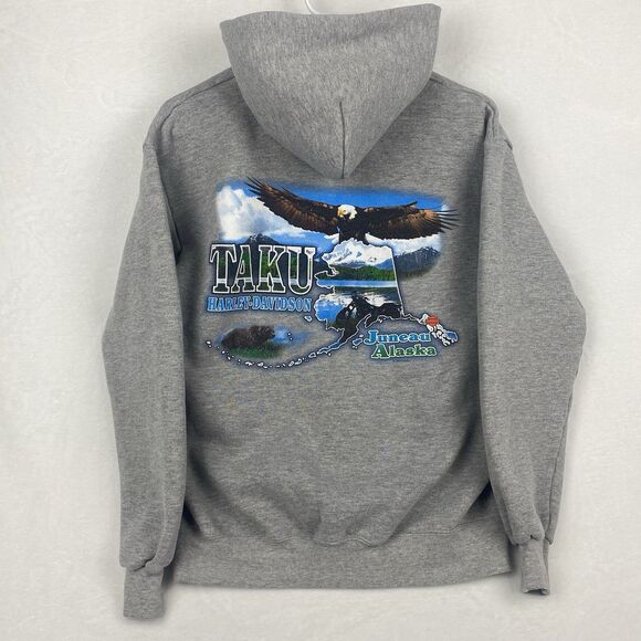 Harley Davidson Taku Juneau Alaska Zip Up Sweater Adult Medium Gray Hooded - Picture 1 of 10